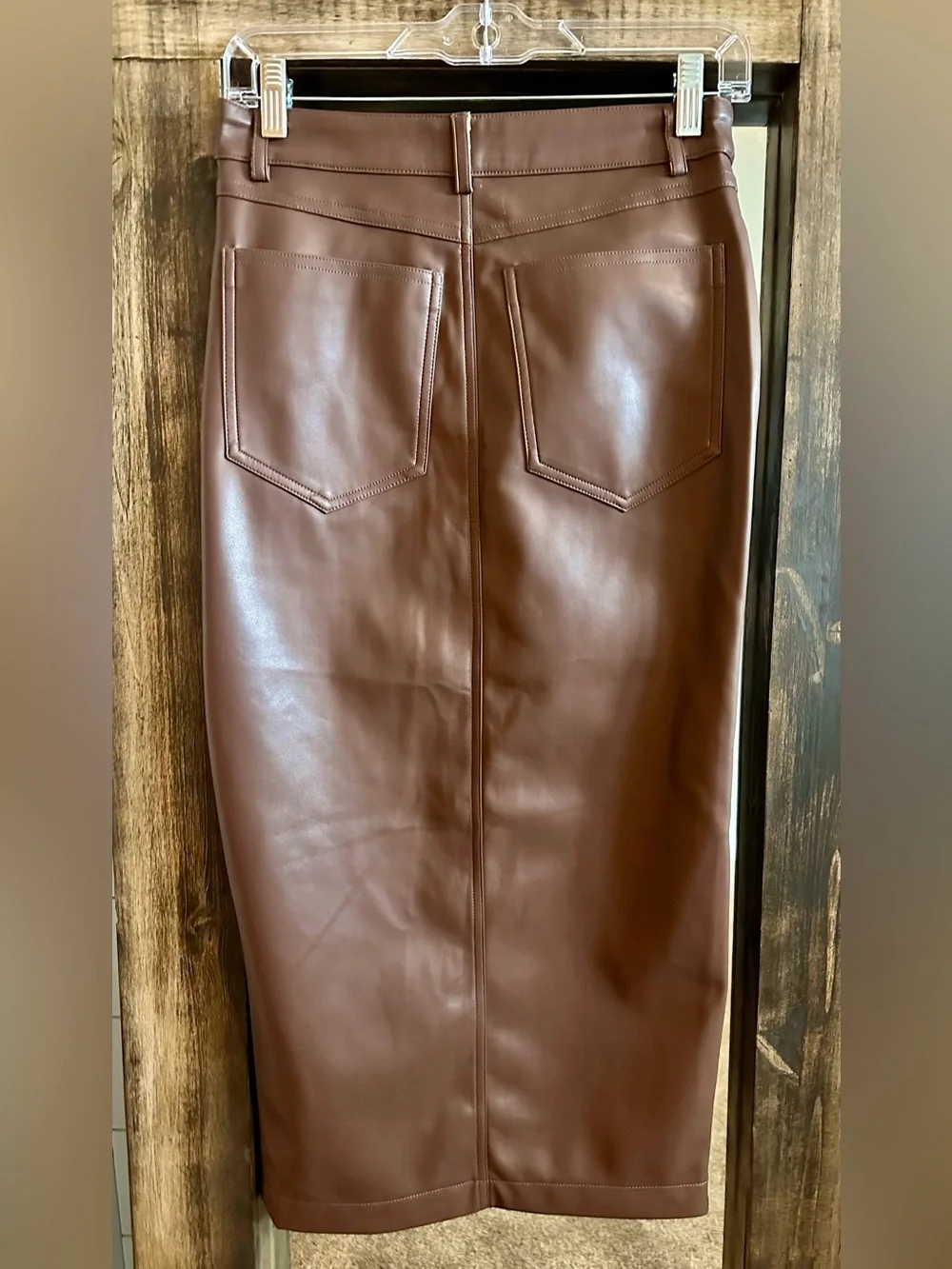 Heartloom Western Midi Skirt Brown Front Slit Vegan Leather S NWT Festival Chic